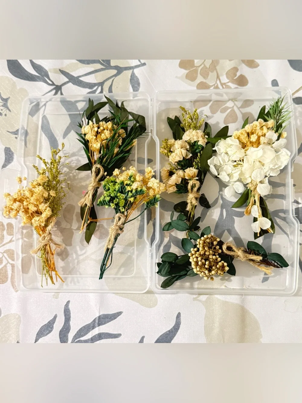 Hand-Tied Dried Flower Boutonnieres in Cream and Green